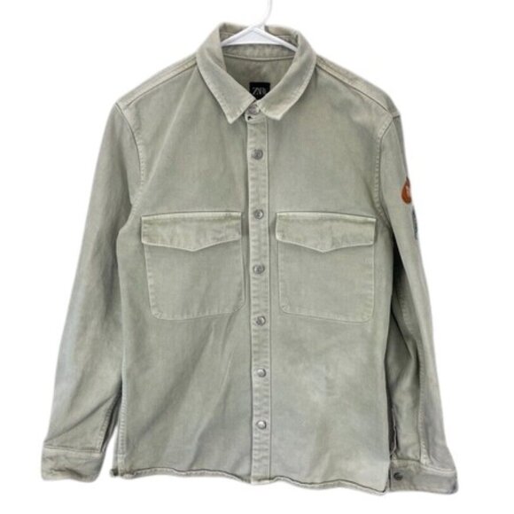 ZARA Denim Shirt Jacket Men’s Size S Light Gray Distressed Casual Button Up - Picture 1 of 12